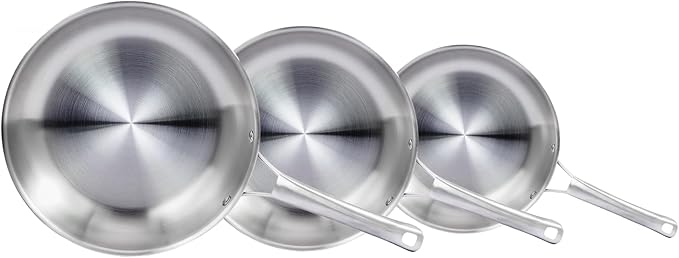 Bonnlo 3 Pieces Cookware Set 3-Ply Stainless Steel Skillets Set Non-Toxic Kitchen Set Oven &amp Dishwasher Safe Induction Cooking Set PFOA &amp PTFE Free Compatible for All Cooktops