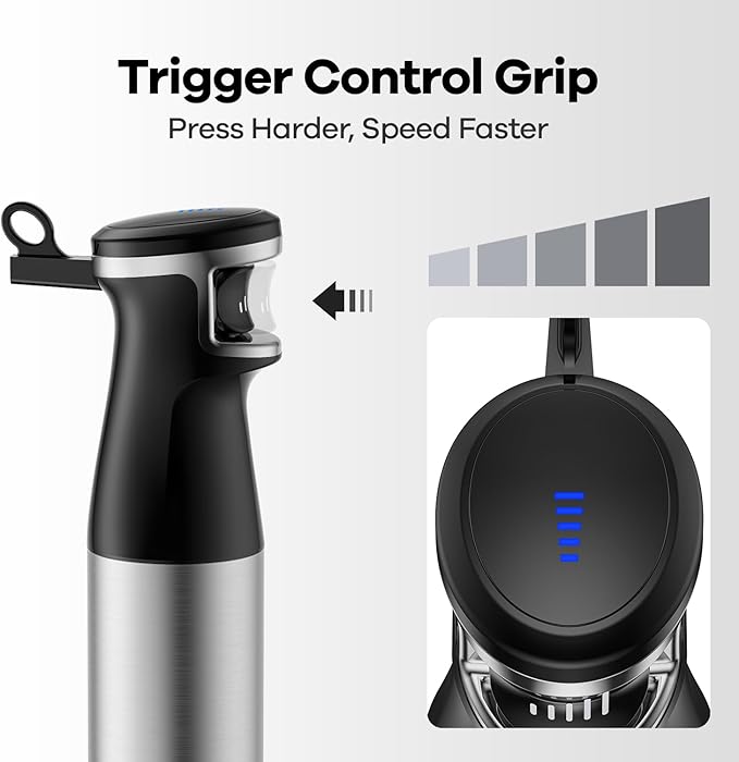 Immersion Blender Handheld 1100W Corded Stick Hand Blenders for Kitchen with Trigger Speed Control with Whisk Milk Frother Attachemnts Perfect Emulsifier for Soup Smoothie Puree 5 in 1
