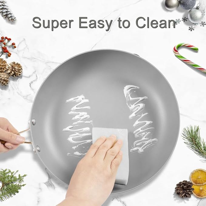 AUDANNE Nonstick Pots and Pans Set 9 Pieces Non Stick Kitchen Cookware Cooking Skillets Include Frying Pan with Lid Saucepan Casserole Spoon Turner Spatula PFOA Free for Induction White &amp