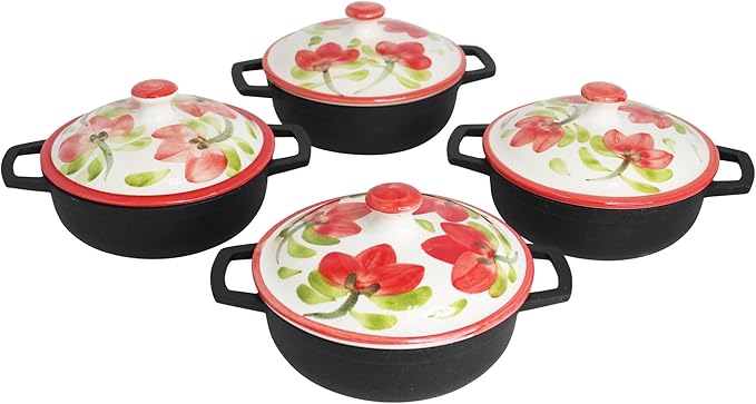 IMUSA 0.5qt Carmen de Viboral Cast Aluminum Nonstick Caldero 8pc Set with Floral Ceramic Lids (Drop Ship) Black - 14cm