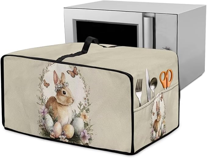 Toaster Oven Dust Cover Bunny Easter Egg Printed Bread Maker Cover Machine Washable Covers with Side Pockets Kitchen Small Appliance Protector Easter Decor S