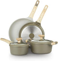 Bambù 6Pcs Cookware set Die-cast Aluminum pots and pans Nonstick frying pans and casseroles Induction safe PFOA-free (Green and Cream 6 pcs)