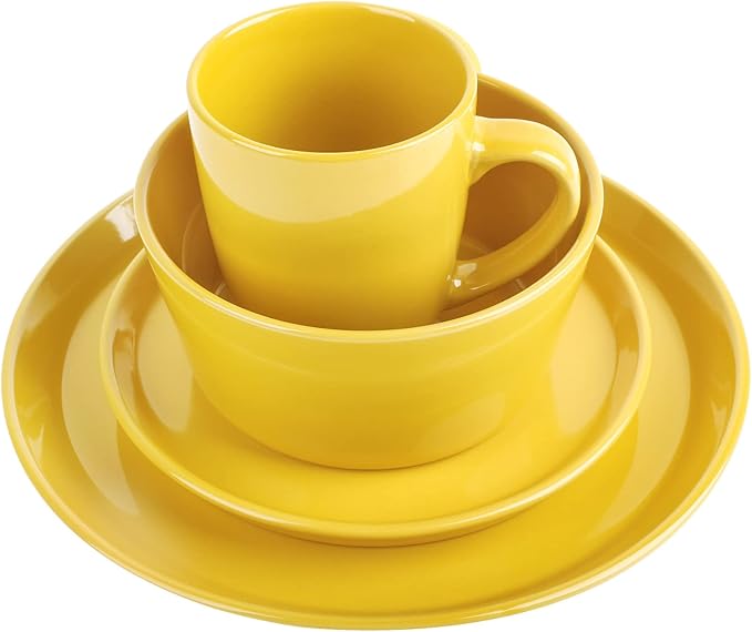 Plates and Bowls Sets 16 Pieces Dinnerware Sets Dishes Set for 4 Christmas Kitchen Set is Home Essentials Yellow
