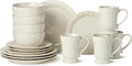 Coastline Cream 16-Piece Stoneware DINNERWARE SETSERVICE for 4 with embossed coastal shells and starfish detailing durable beach house tableware for relaxed coastal living and everyday dining