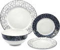 Godinger Dinnerware Set Dinner Plate Salad/Dessert Plate Pasta Bowl and Soup Bowl 16 Piece Set Bone China White
