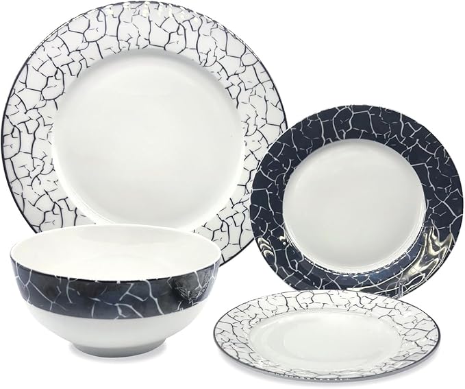 Godinger Dinnerware Set Dinner Plate Salad/Dessert Plate Pasta Bowl and Soup Bowl 16 Piece Set Bone China White