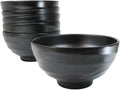 Ebros Gift Contemporary Ridged Matte Black Melamine Series Dinnerware Serveware Kitchenware Set Japanese Chinese Restaurant Supply (Pack Of 6 Round Deep Ramen Soup Pasta Salad Bowls 46oz)