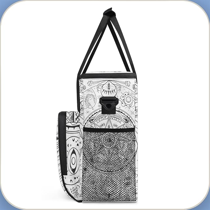 Grey Ethnic Aztec Coffee Maker Carrying Bag Magic Circle Travel Storage Bag Compatible with K-Mini or K-Mini Plus Single Serve Coffee Brewer Carrying Case with Multiple Pockets &amp Shoulder Strap