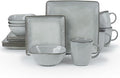 Famiware Ocean Square Plates and Bowls Sets for Kitchen 16-Piece Dinnerware Sets for 4 Mug Set for 4 Grey