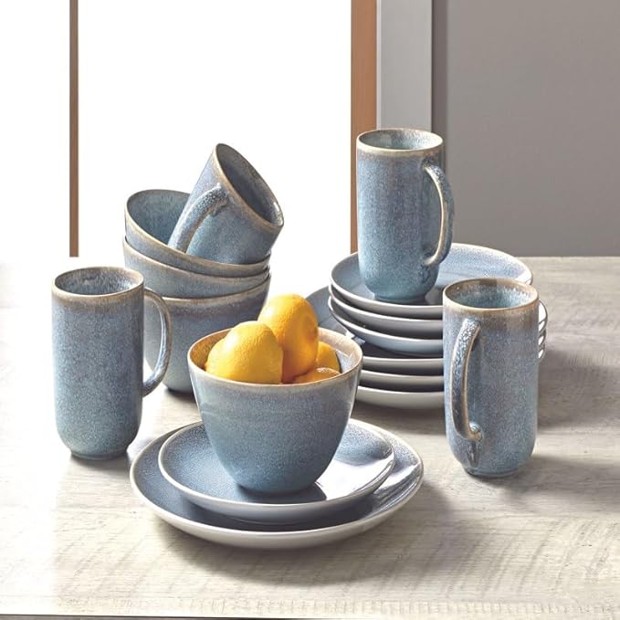 Round Stoneware 16-Piece Dinnerware Set Home Centerpiece Tableware Set