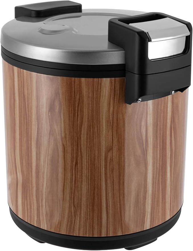 6-Gal Electric Rice Warmer Food Warmer with Rice Spoon - Stainless Steel &amp Aluminum Alloy Construction Dual Temp Settings Wood Grain Design Rice Cooker - Easy Clean &amp One-Touch Operation