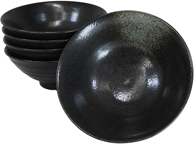 Ebros Gift Artistic Charcoal Grey Tone Hakumu Collection Dinnerware Serveware Kitchenware Set Asian Japanese Restaurant Supply (Pack Of 5 Large Ramen Soup Dinner Bowl 40oz)