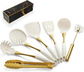Elegant White Gold Silicone Cooking Utensils Set - Non-Toxic Dishwasher Safe Kitchen Utensils Set with Heat Resistant Comfort Handles - Includes Spatula &amp Spoon for Nonstick Cookware