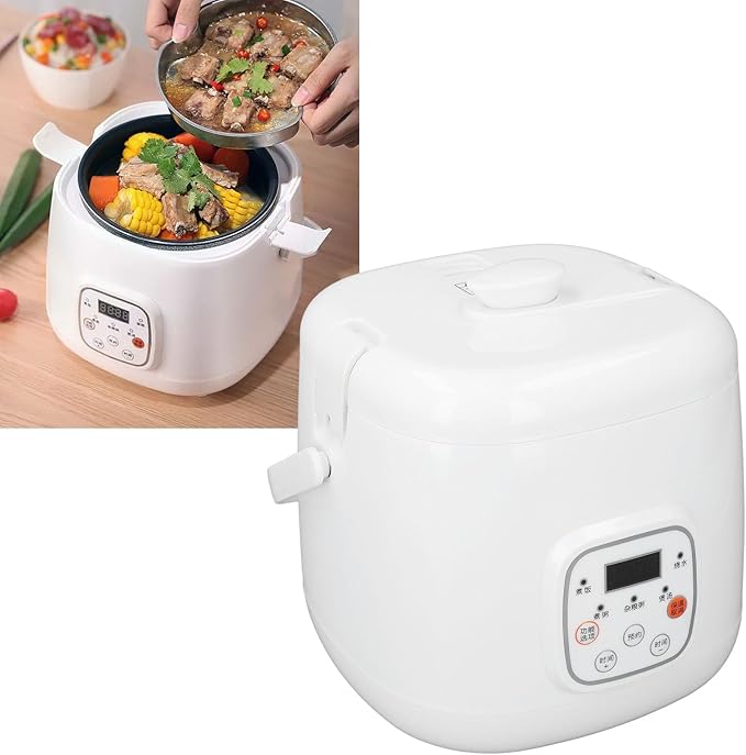 Car Rice Cooker 2L 12V Portable Electric Rice Cooking Pot Fast Cooking with Stick Coating Insulation Function 24H Reservation Includes Steam Plate for Travel Camping Truck