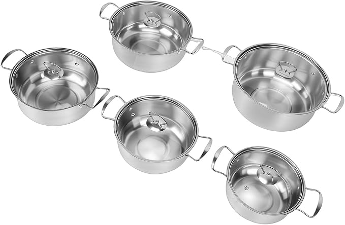 SUS Stainless Steel Cookware Set Kitchen Cooking Pots Set with Glass Lids for 18 to 26cm Milk Pot
