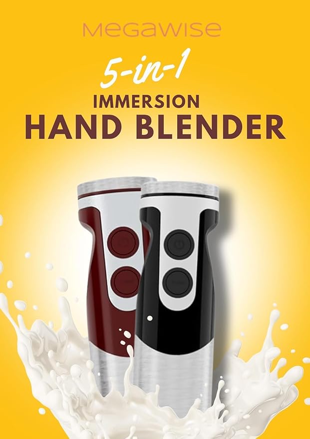 MegaWise Pro Titanium Reinforced 5 in1 Immersion Hand Blender Powerful with 80% Sharper Blades 12 Speed Corded Blender Including 500ml Chopper 600ml Beaker Whisk and Milk Frother