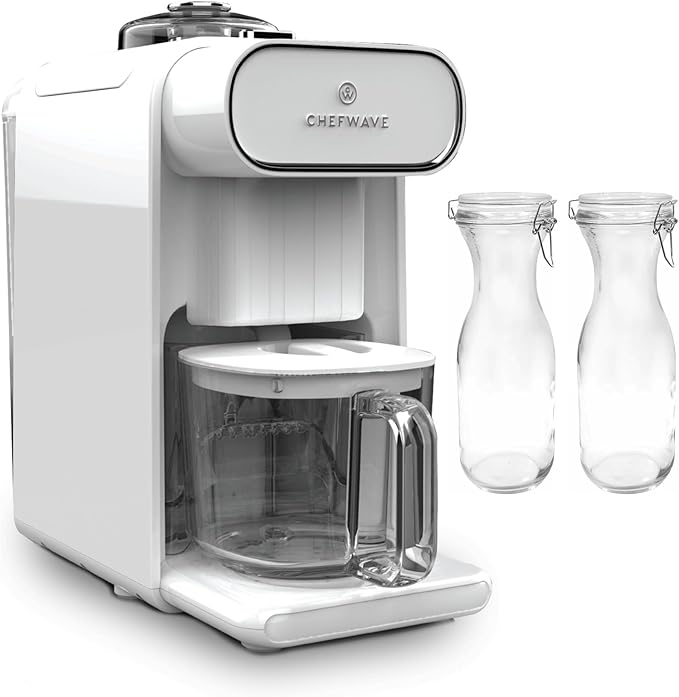 ChefWave Milkmade Non-Dairy Milk Maker Bundle with 2 Pack Resealable Glass Storage Carafes 34oz (3 Items)