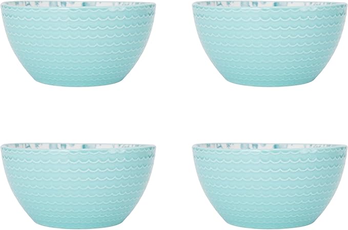 Pfaltzgraff Venice 16-Piece Stoneware Dinnerware Set Service for 4 Aqua and White Color Combination Durable and Chip Resistant Microwave Safe