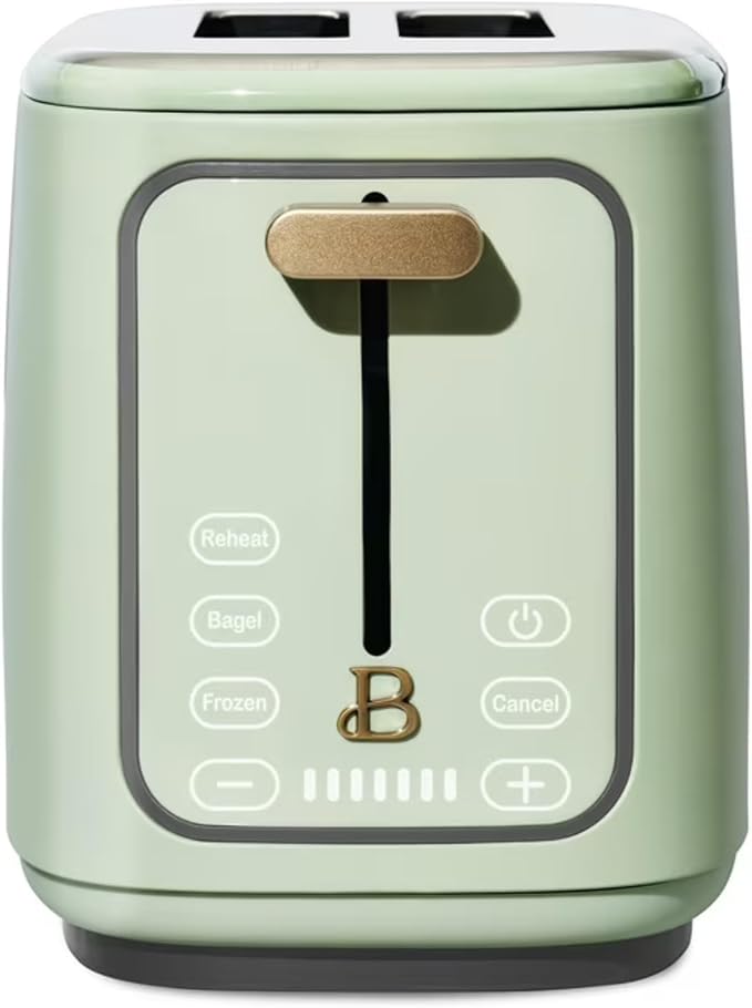 2 Slice Digital Toaster with Touch Control Panel Adjustable Toast Shade Settings Wide Bread Openings Bagel &amp Frozen Modes Removable Crumb Tray (Sage Green)