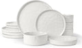 LIANYU 16 Piece Dinnerware Set with Pasta Bowls Stoneware Dinner Plates and Bowls Sets Wide Shallow Speckled Dishes Set for 4 Chip and Scratch Resistant Microwave &amp Dishwasher Safe Polar Whit