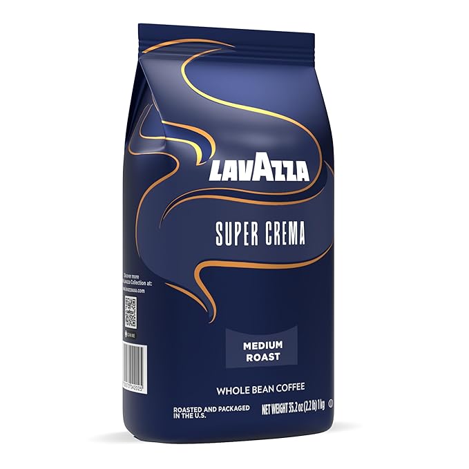 Lavazza Super Crema Whole Bean Coffee Medium Espresso Roast Arabica and Robusta Blend 2.2 lb Bag Package May Vary (Pack of 1)