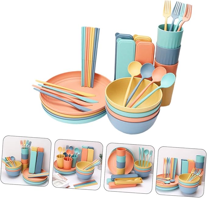 4-piece Dinnerware Sets Wheat Straw Cutlery Set Kitchen Straw Tableware Home Straw Dinnerware Portable Straw Cutlery Kit