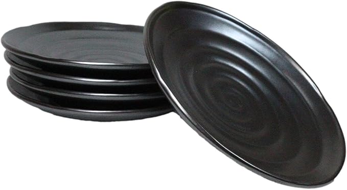 Ebros Gift Iron Black Clay Underglaze Technique Tetsu Kesho Porcelain Dinnerware Kitchen Set Asian Japanese Restaurant Supply (Pack Of 5 Round Dinner Plates 8.75 D)