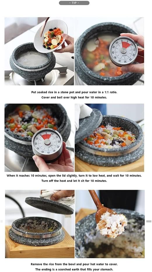 Stone pot Non-stic Traditional Stone Rice Cooker with wood stand Cauldron Multi Cooker-Bibimbab for 1–2 people 6.2×3.3 inch
