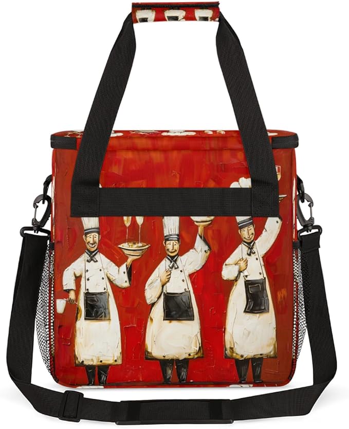 Chef Food Oil Painting Coffee Maker Carrying Bag Coffee Machine Travel Storage Bag Compatible with K-Mini or K-Mini Plus Portable Single Serve Coffees Brewer Case with Pockets for K-Cup Pods