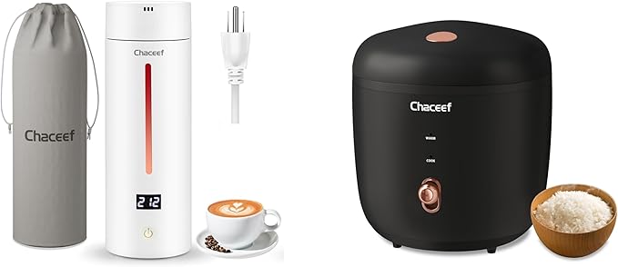 CHACEEF 1.2L Mini Rice Cooker &amp 350ml Travel Electric Kettle