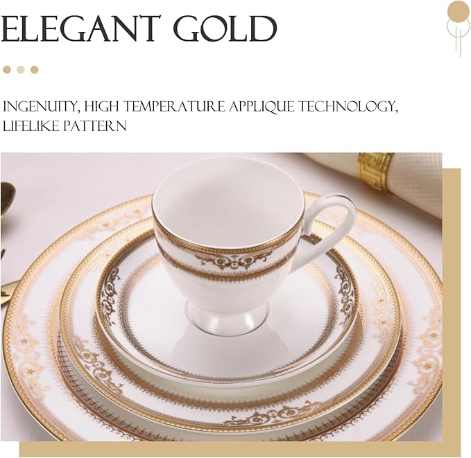 24 Piece Dinnerware Sets Round Dinner Plate Scratch ResistantOven Dishwasher Safe gold line bone china dinnerware set for homegift for mother and wife