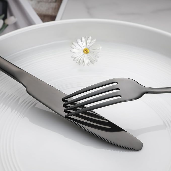 VANDBAO Black Flatware Cutlery Silverware Set 20 Pieces Stainless Steel Colorful Utensils Tableware Set Service for 4 Include Knife/Fork/Spoon Reusable Mirror Polished Dishwasher Safe