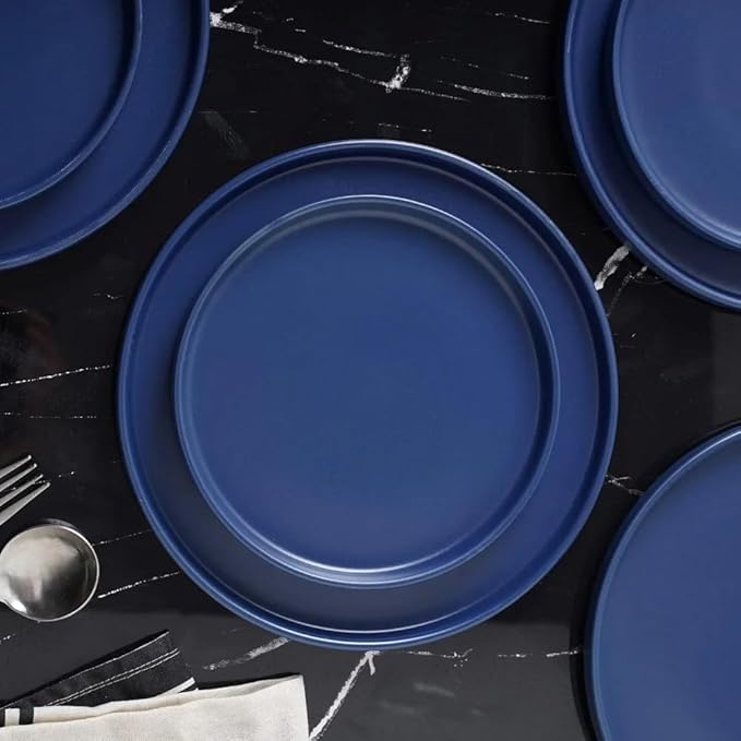 Food Plate Set Stoneware 24-Piece Round Dinnerware Ceramic Dishes to Eat Plates Dinner Sets Dish Tableware Bar