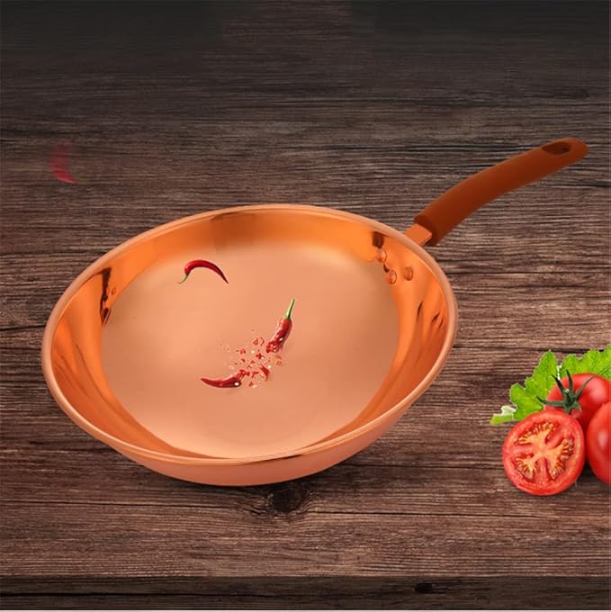 Copper Wok Uncoated Handmade Pure Copper Cooking Household Pot Old Style Rice Cooker Induction Cooker Gas Stove Copper Pot (Color : A Size : 33cm) (A 33cm)