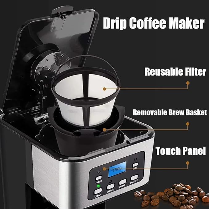 Espresso Machine Drip Coffee Maker 12-Cup Thermal Programmable Coffee Maker 950w Making Tea Drip Coffee Maker With Glass Carafe Warm Preservation Touch Screen Easy To Use