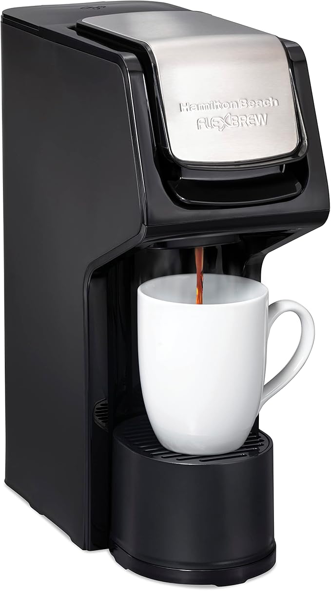 Hamilton Beach 49918 FlexBrew Single-Serve Coffee Maker Compatible with Pod Packs and Grounds 14 oz Black Stainless - Fast Brew