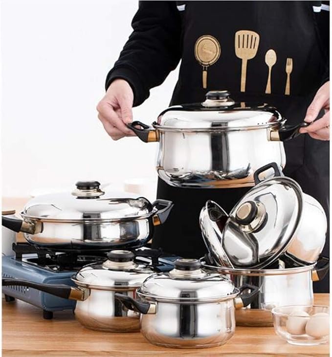 Cookware Set Soup Pot Milk Pot Stew Pot Kitchen Casseroles INOX Stainless Steel Cooking Pot 12pcs Pots and Pans Frying Pan