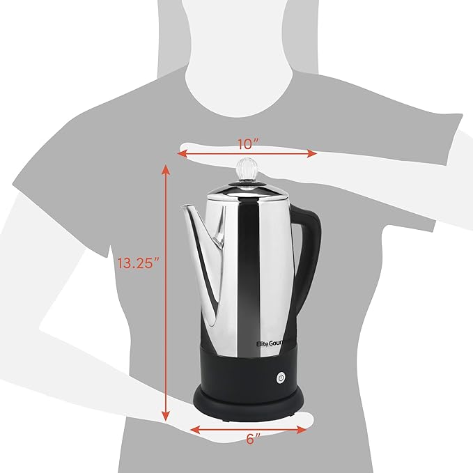 Elite Gourmet EC812 Electric 12-Cup Coffee Percolator with Keep WarmClear Brew Progress Knob Cool-Touch Handle Cord-less ServeStainless Steel(Pack of 4)
