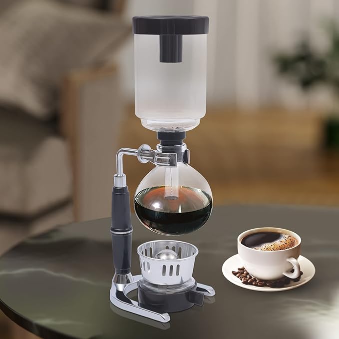 Glass Siphon Coffee Maker 360ml Tabletop Glass Siphon Pot Glass Syphon Coffee Maker 3 Cups for Coffee Shop|Bar|Home Use Black