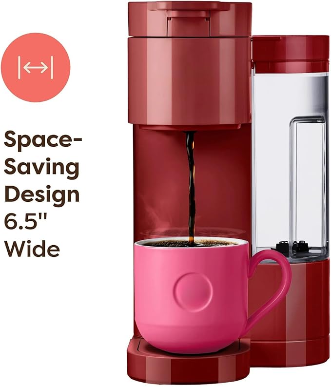 Express Essentials Single-Serve KCup Pod Coffee Maker 3 Cup Sizes Fast Fresh Brew 30oz Removable Water Reservoir Travel Mug Friendly Maintenance Alert Space-Saving (Red)