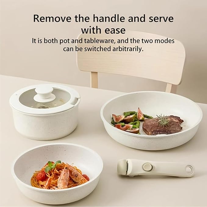 Cookware Set Cookware Set Removable Handle 5/9/11/15/17 Piece Stackables Oven Safe Super Easily Clean for Kitchen (White15 Pcs)