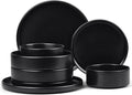 E-far 8-Piece Black Plates and Bowls Sets - Stoneware Dinnerware Sets with Pasta Bowls for 2 | Matte Black Kitchen Modern Dish Set Microwave &amp Dishwasher Safe