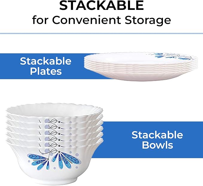 Borosil Gourmet Dinnerware Set For 6 35 Pieces White Dinner Plates and Bowls Sets Chip Resistant Tempered Opal Glass Stain Resistant Dishwasher &amp Microwave Safe Dinner Set For Gifting Serves