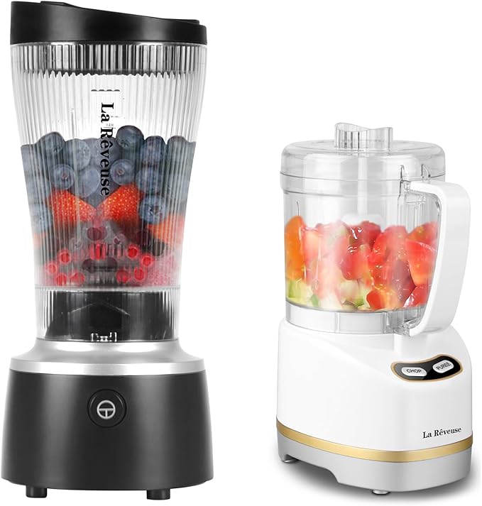 La Reveuse 250W Liberty Blender (Black) + La Reveuse 2-Cup Small Food Chopper (White)