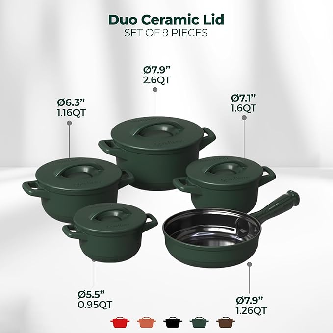 Pure Ceramic Healthy Non Toxic Cookware Set - Oven Safe Up to 1200F Microwave and Dishwasher Safe Longlasting and Lightweight - PFAS PTFE PFOA PFOS - Matte Rosemary