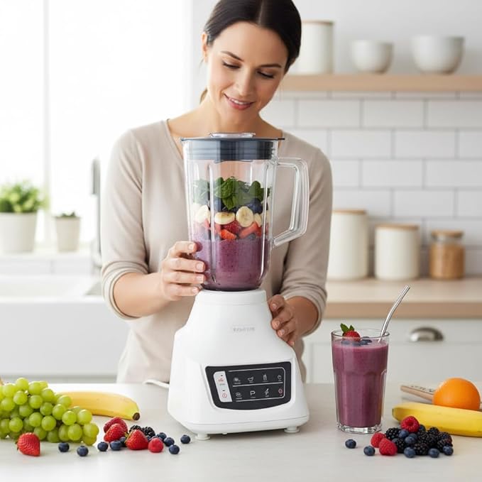 Taurus Potenza Comfort Blender 1050W 1.5L Glass Jar Up to 50% Less Noise Stainless Steel Blades 9 Speed Settings Quiet Powerful Blender for Smoothies Ice and Frozen Drinks