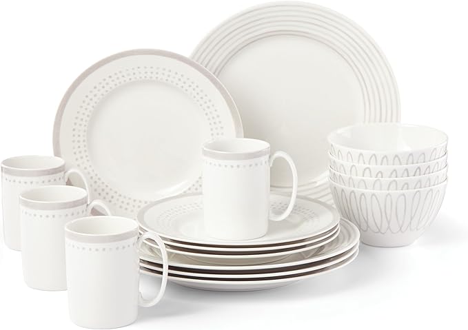 Kate Spade New York Charlotte Street West 16-Piece Dinnerware Set 15.75 LB Taupe/Grey