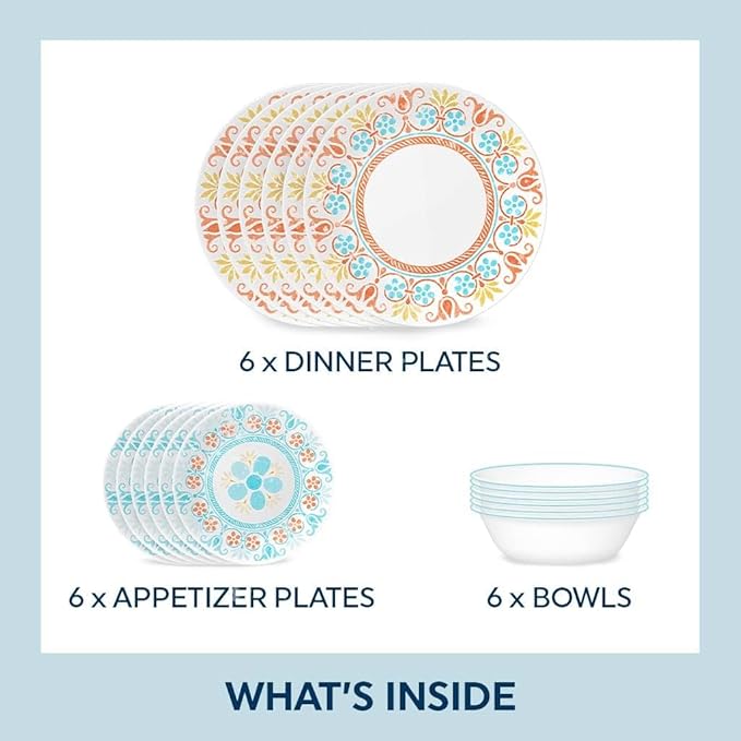 Corelle Terracotta Dreams Dinnerware Set for 6 18 Pieces Dinner Plates Appetizer Plates and 18 Oz Bowls Dishwasher Microwave and Freezer Safe Proudly Made in the USA