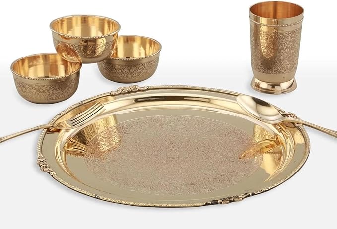 7 Pieces Brass Etched Dinner Set