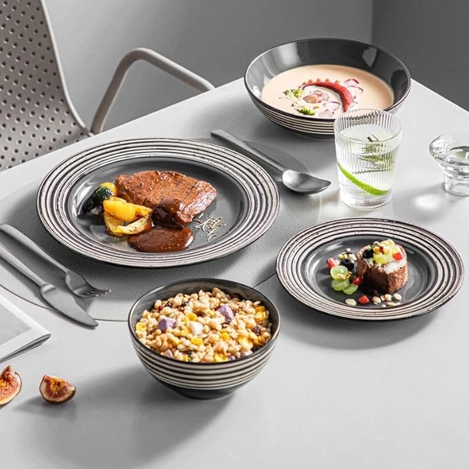 Kitchen Plates 16 Piece Stoneware Dinnerware Set with Dinner Dessert Plate Cereal Pasta Bowl Service